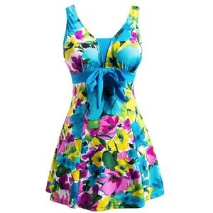 Wantdo‎ One Piece Swimsuit Floral Slimming Swimdress 22W-24W Swimwear Modest